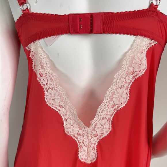 Victoria's Secret Red Padded Underwire 36C Babydoll Chemise Slip Dress Lace Trim - Picture 7 of 15